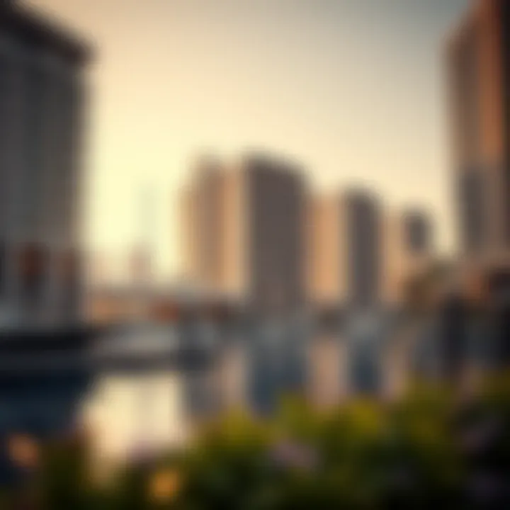 Architectural design of Al Emad Marina highlighting its modern style.