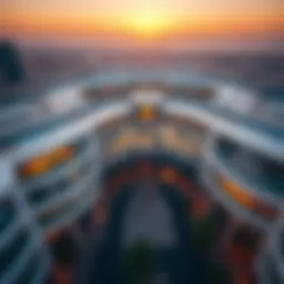 Aerial view of Al Hudaiba Mall showcasing its unique architectural design