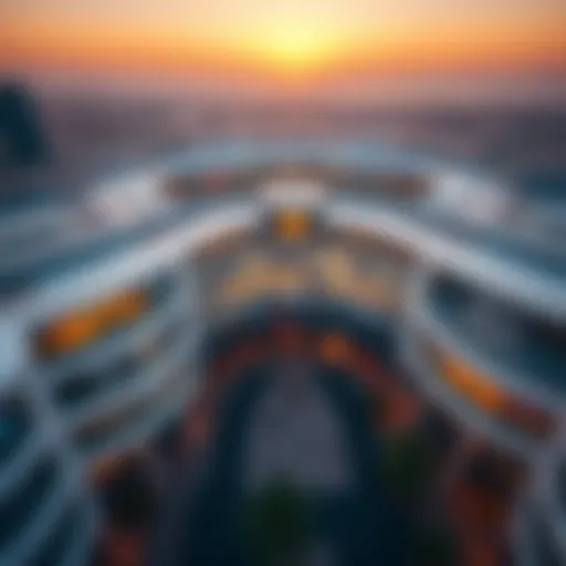 Aerial view of Al Hudaiba Mall showcasing its unique architectural design