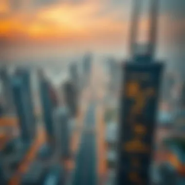 View from the rooftop of Al Rihab Tower revealing the Dubai skyline