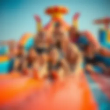 Visitors Thrilling on Inflatable Slides A close-up of visitors enjoying the inflatable slides at Aqua Fun Dubai.