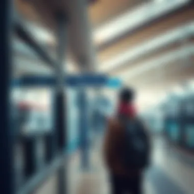 Passenger checking schedule at the bus station