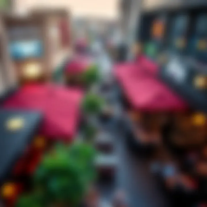 Vibrancy of Jumeirah Cafes An aerial view of a bustling cafe scene in Jumeirah during the day