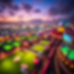 Aerial view of Topgolf Dubai highlighting its vibrant atmosphere