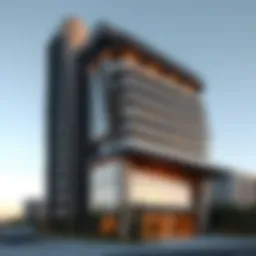 Exterior view of the Davinci Tower showcasing its unique architectural design