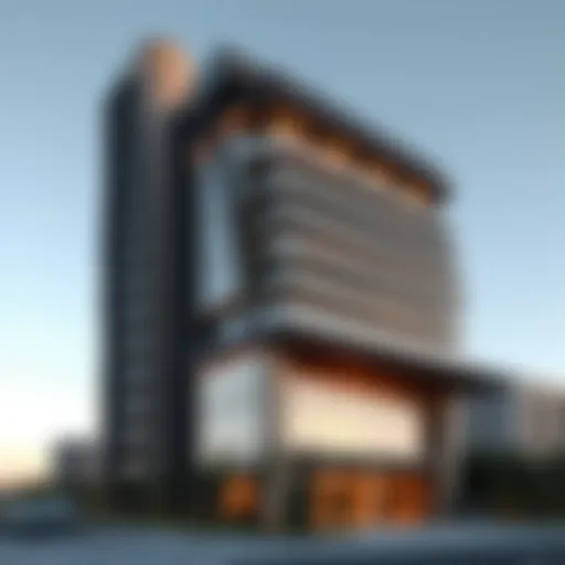 Exterior view of the Davinci Tower showcasing its unique architectural design
