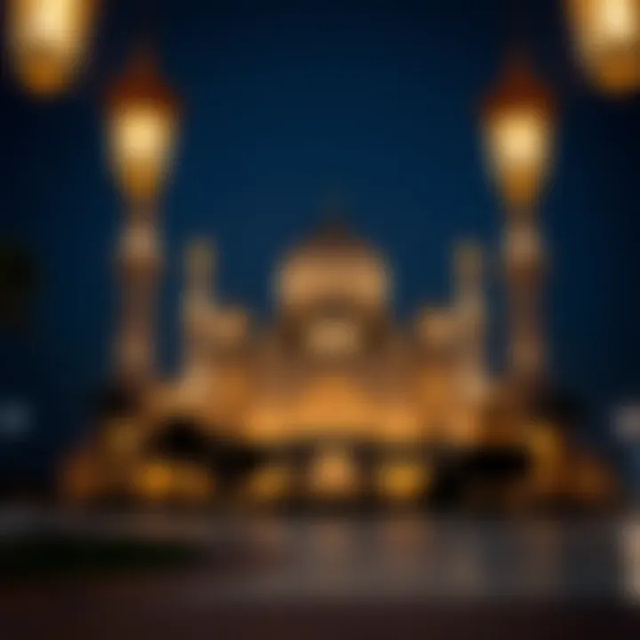 Illuminated Mosque at Night in Ramadan Majestic mosque illuminated at night during Ramadan