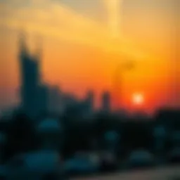 Beautiful sunset over Dubai skyline during Ramadan