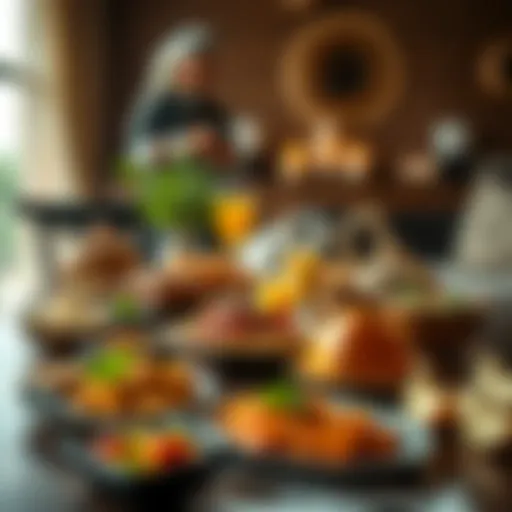 A vibrant Emirati breakfast spread showcasing traditional dishes