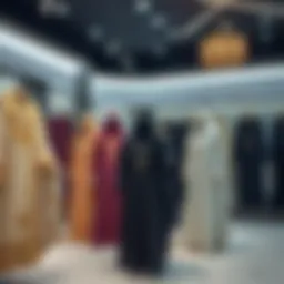 Elegant display of traditional abayas in a Dubai store