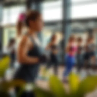 Group Fitness Class in a Modern Gym Group fitness class in a modern gym