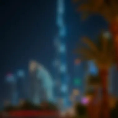 Night view of Al Bakhit Tower illuminated