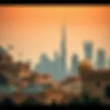 A vintage photograph of Dubai's skyline showcasing historical architecture