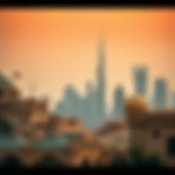 A vintage photograph of Dubai's skyline showcasing historical architecture