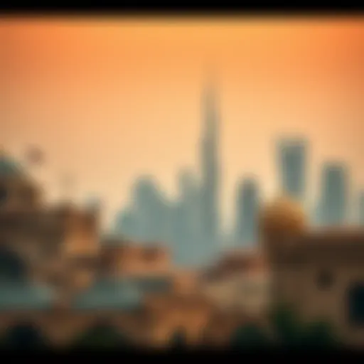 A vintage photograph of Dubai's skyline showcasing historical architecture