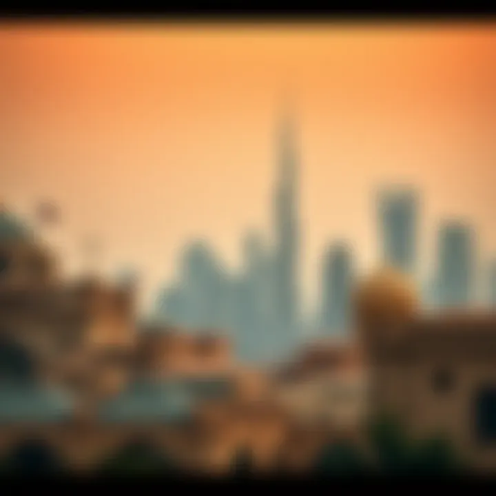 A vintage photograph of Dubai's skyline showcasing historical architecture