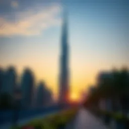 Stunning view of the Burj Khalifa at sunset