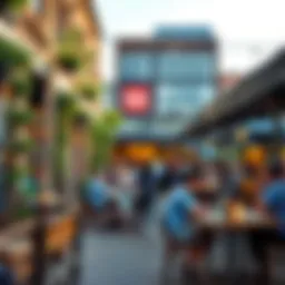 A vibrant outdoor dining setting at Box Park