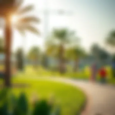 Community Park in Damac Hills 2 Community park in Damac Hills 2 with families enjoying outdoor activities