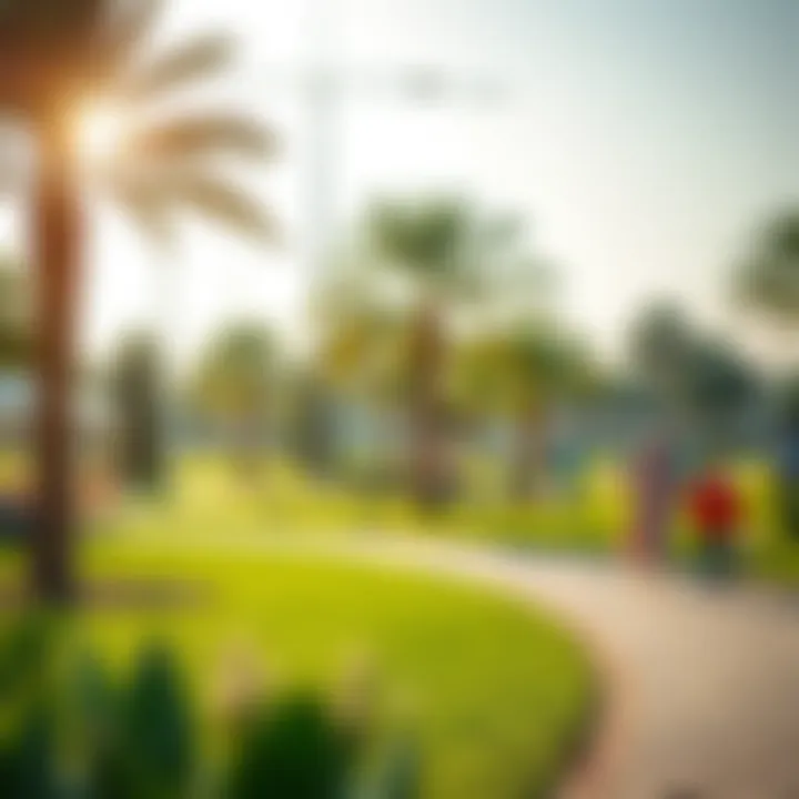 Community Park in Damac Hills 2 Community park in Damac Hills 2 with families enjoying outdoor activities