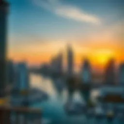 Stunning view of Dubai Marina at sunset