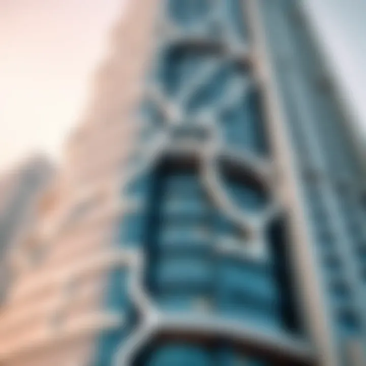 Close-up of Maze Tower Facade Close-up of the intricate facade of Maze Tower highlighting its contemporary design elements