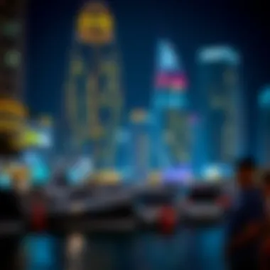 Vibrant nightlife scene with illuminated buildings