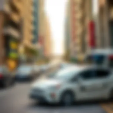 A bustling Dubai street with Mawaqif parking in use