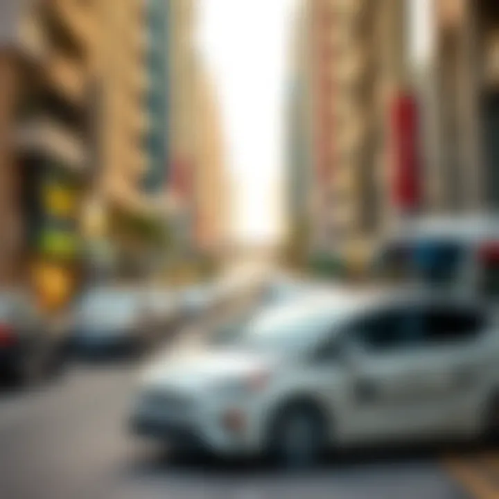 A bustling Dubai street with Mawaqif parking in use
