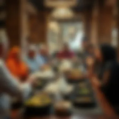 Shared Culinary Experience at Tihama Mandi Diners enjoying a communal meal, highlighting the social aspect of Mandi dining