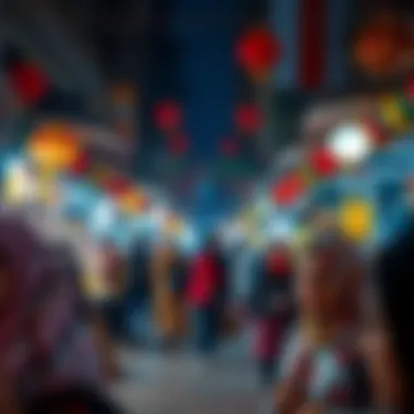 A bustling market scene reflecting community engagement during a holiday