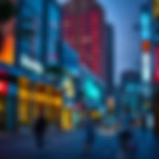 Vibrant City Walk streetscape showcasing modern architecture and lively atmosphere