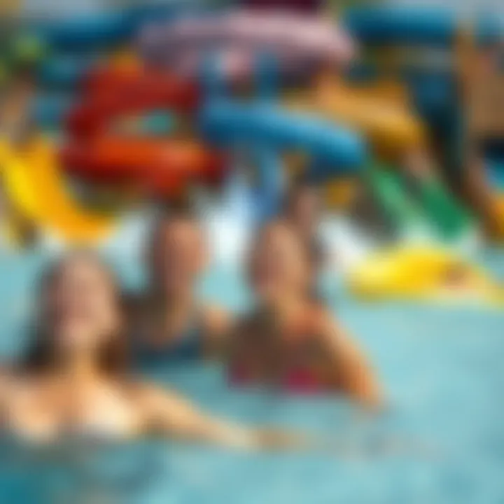 A group of friends enjoying a fun day at a water park, featuring colorful slides and laughter, representing the joy of aquatic entertainment.