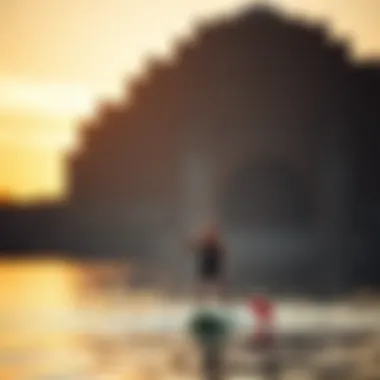 A serene moment of paddleboarding at sunset, highlighting the tranquility and connection with nature that water games can offer.