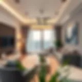 Modern furnished living room in Dubai 1 BHK apartment