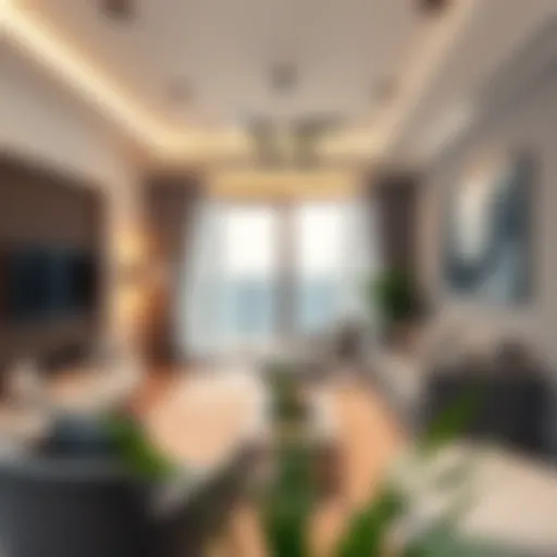 Modern furnished living room in Dubai 1 BHK apartment