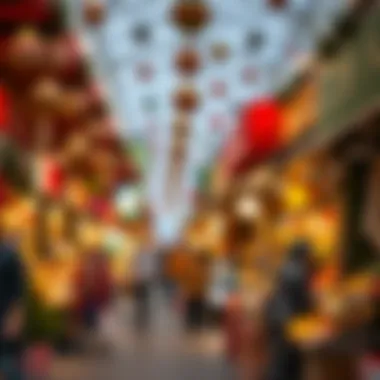 Lively Market Scene During Holidays Colorful market bustling with holiday shoppers