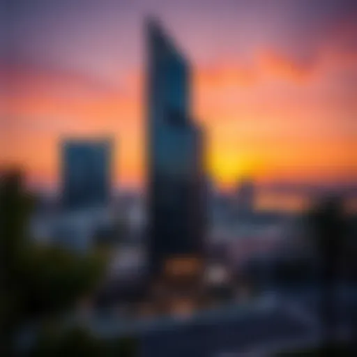 Stunning view of Icon Tower 1 in JLT during sunset