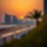 Sunset Over JBR Beach Stunning sunset view over JBR Beach highlighting the skyline