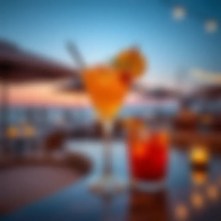 A refreshing cocktail served in an elegant setting by the beach.