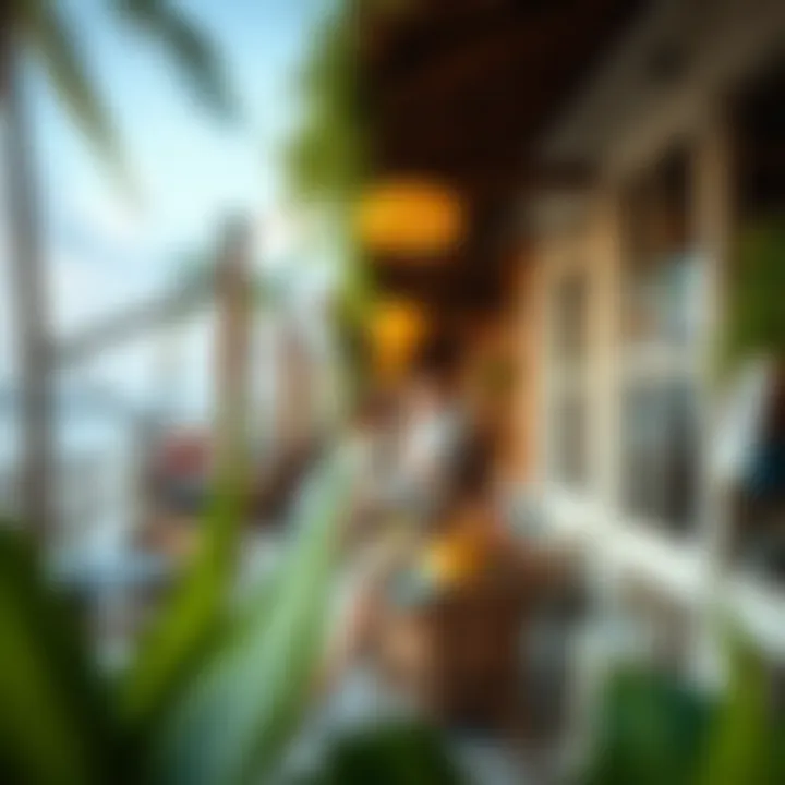 Charming Beachside Cafe Atmosphere Charming outdoor seating area of a beachside cafe