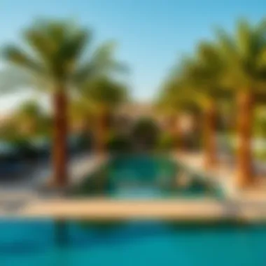 Serene Pool Area Surrounded by Nature Luxurious pool area with palm trees at Movenpick Ras Al Khaimah