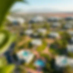Aerial view of Nad Al Sheba Gardens showcasing its lush greenery and architectural layout