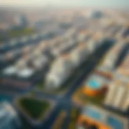 Aerial view of Rabdan developments in Dubai, showcasing the modern architecture and urban planning.
