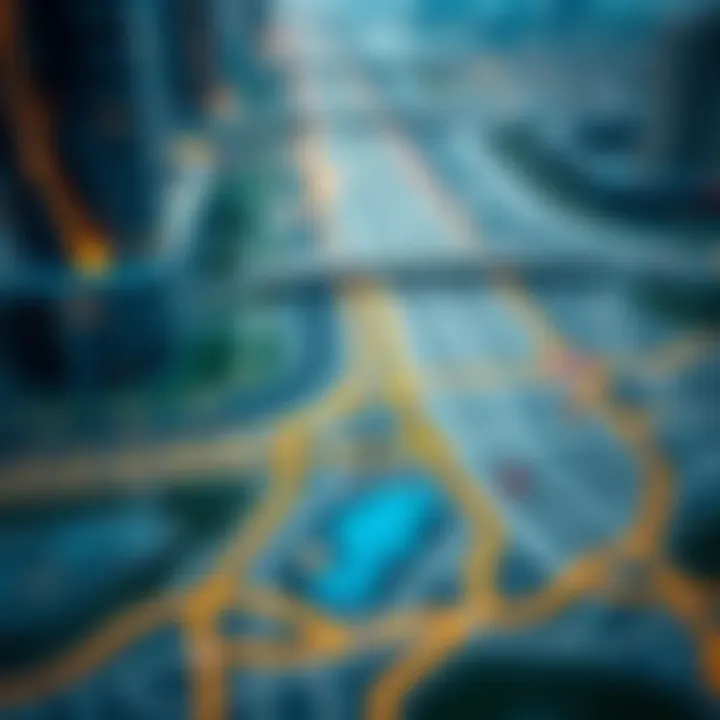 Map highlighting Route 21's path through Dubai