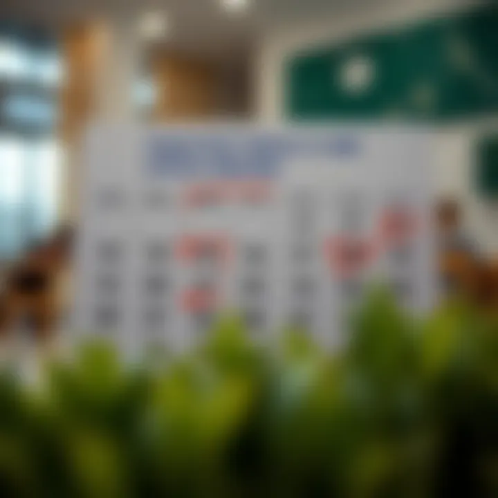A calendar marked with important school closure dates