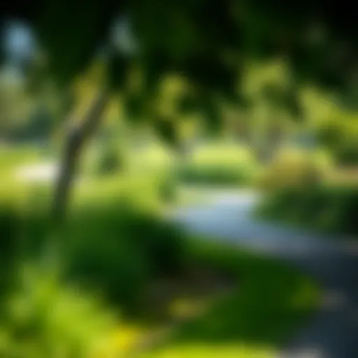 A serene view of Shees Park showcasing lush greenery and walking paths