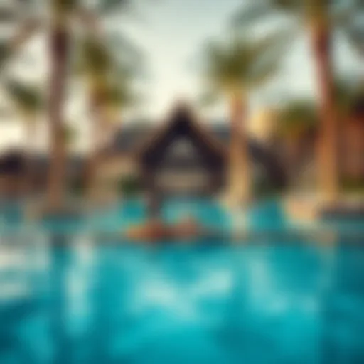 Luxurious resort pool with palm trees