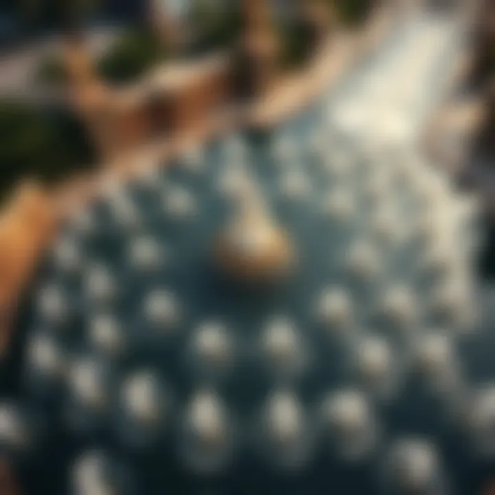 Intricate Choreography Patterns An aerial view showcasing the intricate patterns of the fountain's choreography.
