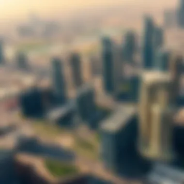 Dynamic Financial District Aerial view of bustling financial district in Dubai